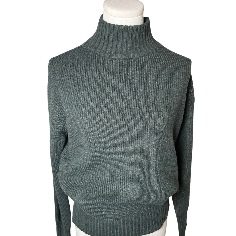 Ribbed Turtleneck Sweater Forest Green Knit Cyrus Womens XS Classic‎ Minimalist